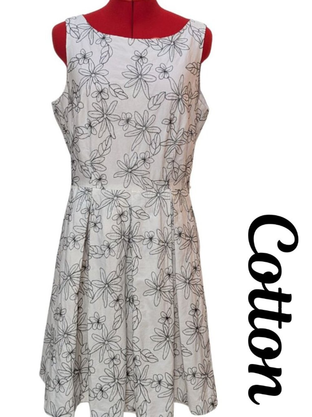 Embroidered Floral Black and White Cotton Dress